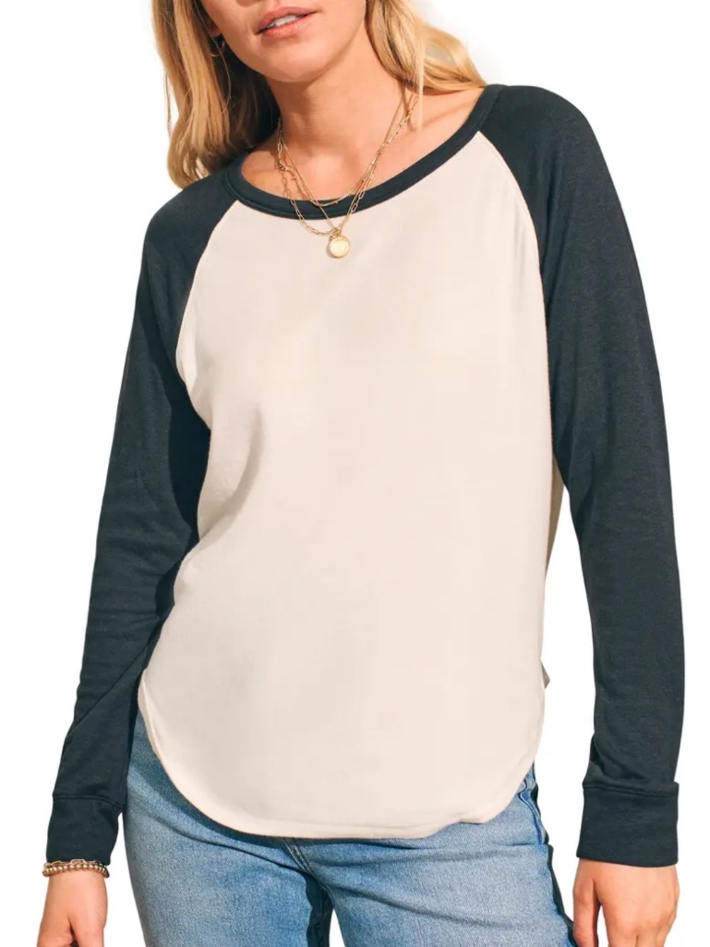 Faherty White and Grey Cloud Colorblock Baseball T Shirt